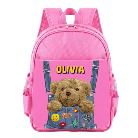 Gepersonaliseerde schooltas met tekst - Beertje