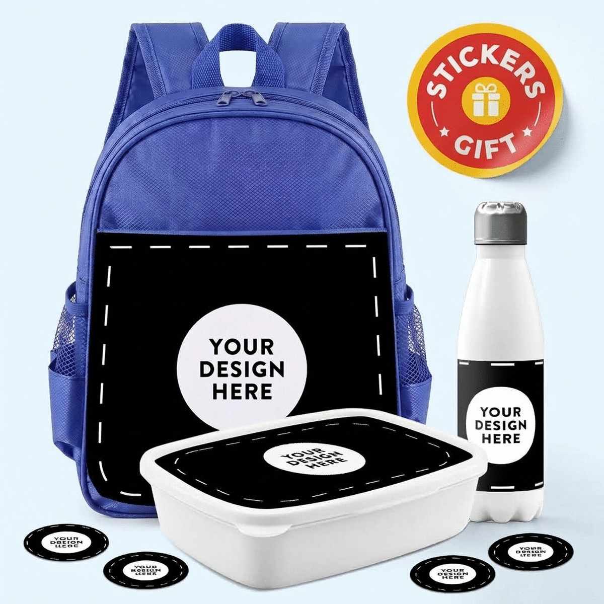 Gepersonaliseerde set voor de kleuterschool of school met jouw eigen ontwerp