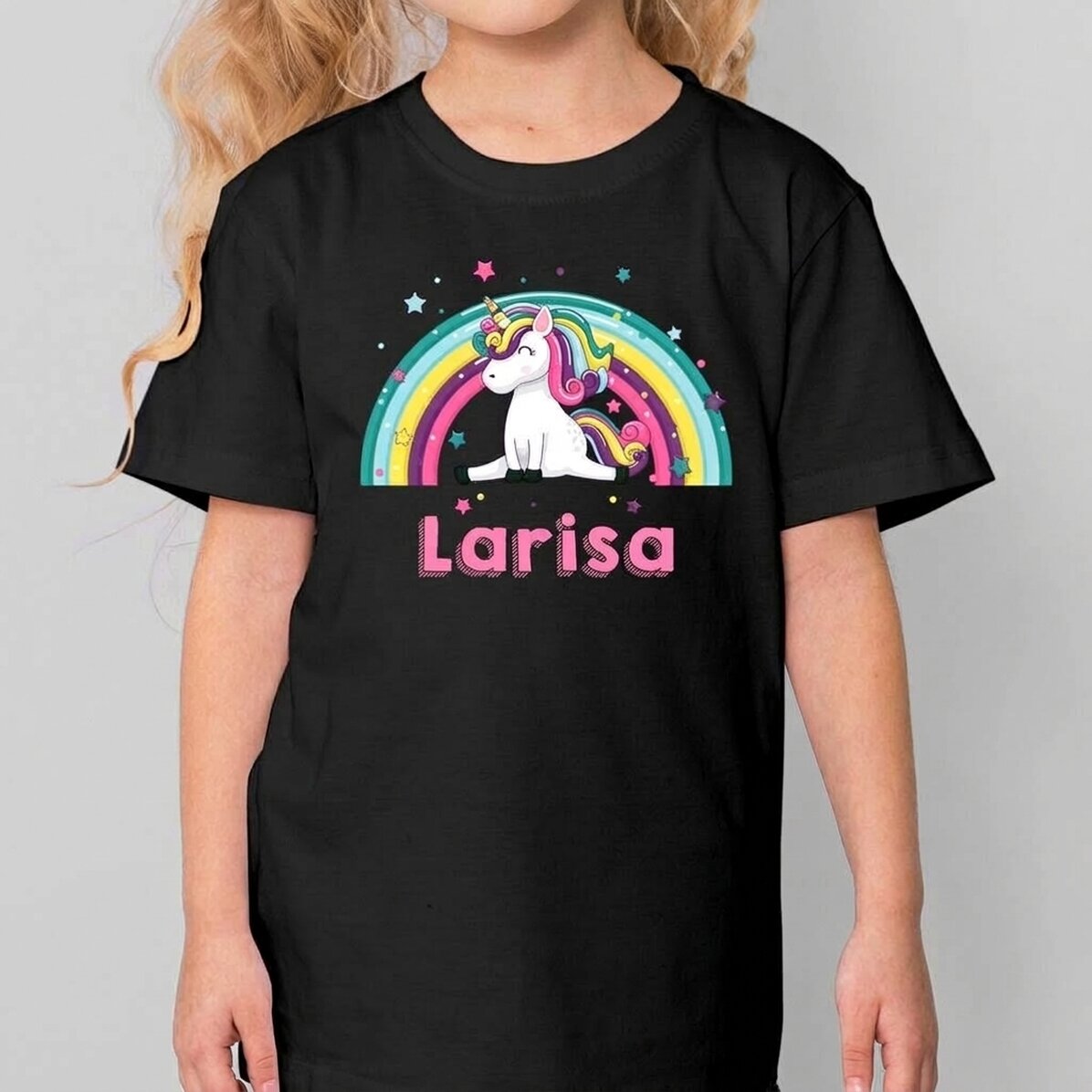 Katoenen T-shirt voor kinderen, gepersonaliseerd met naam - Unicorn