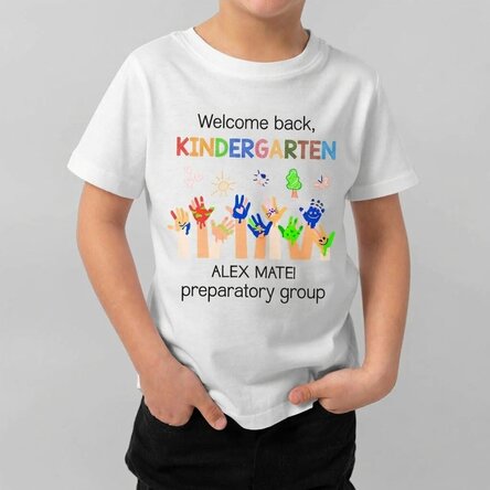 Katoenen T-shirt voor kinderen, gepersonaliseerd met tekst - Kleuterschool