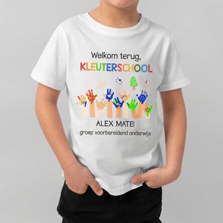 Katoenen T-shirt voor kinderen, gepersonaliseerd met tekst - Kleuterschool