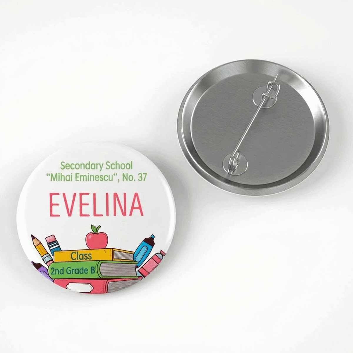 Gepersonaliseerde button met tekst voor school