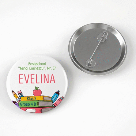 Gepersonaliseerde button met tekst voor school