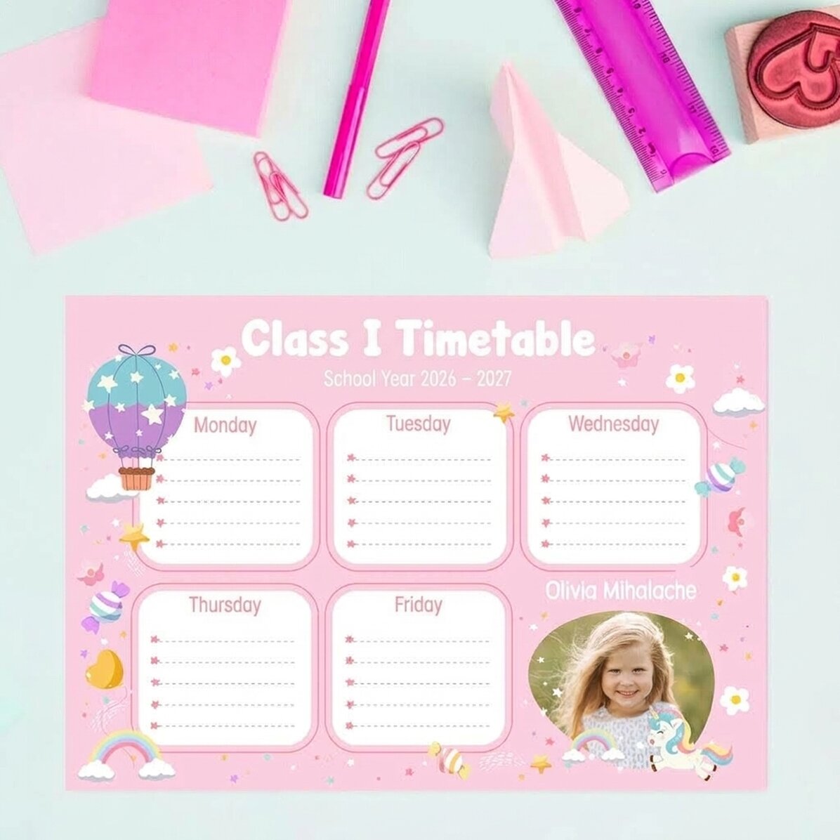 Gepersonaliseerd rooster met tekst en foto - Snoepjes en eenhoorns
