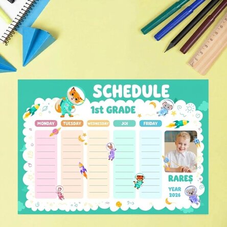 Gepersonaliseerd rooster met tekst en foto - De kleine schoolkinderen