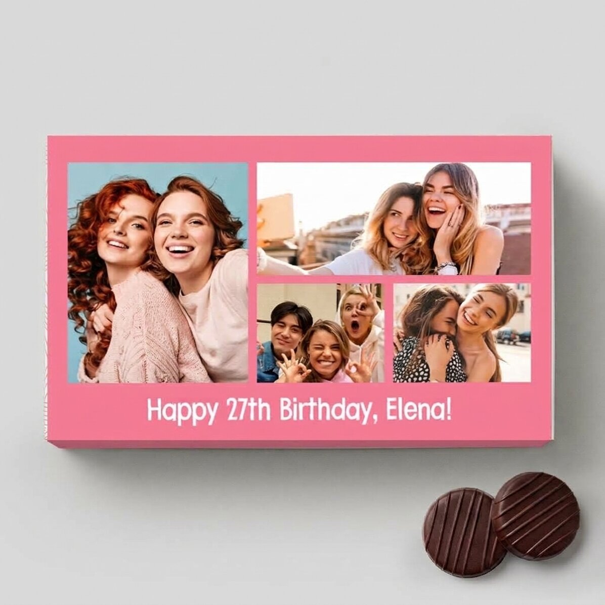 Doosje bonbons met crème, gepersonaliseerd met 4 foto’s en een boodschap