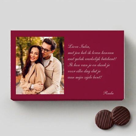 Doosje bonbons met crème, gepersonaliseerd met een foto en een boodschap