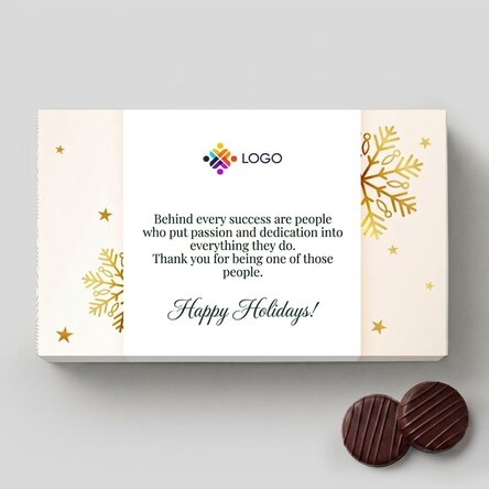 Snoepdoos met crèmevulling, voorzien van een eigen logo en boodschap - Gold Christmas