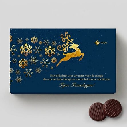 Doosje bonbons met crème, voorzien van een gepersonaliseerd logo en een boodschap - Kerstverhaal