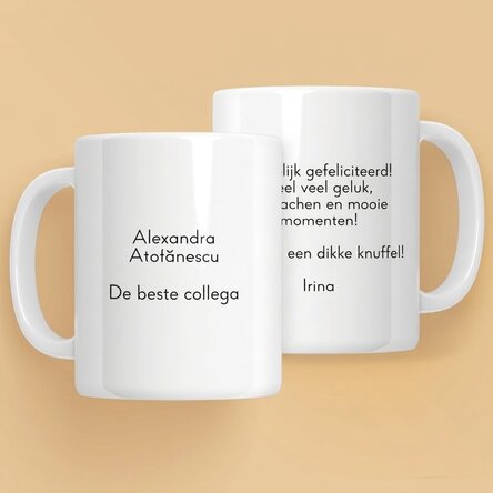 Gepersonaliseerde mok met tekst aan beide zijden