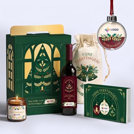 Geschenkdoos – Kersteditie met producten die zijn gepersonaliseerd met een logo en een boodschap
