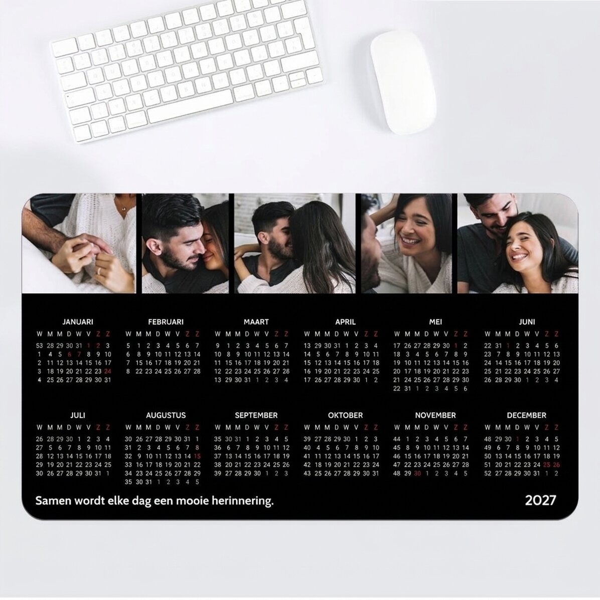 Gepersonaliseerde XXL-muismat met kalender, 5 foto’s en een boodschap
