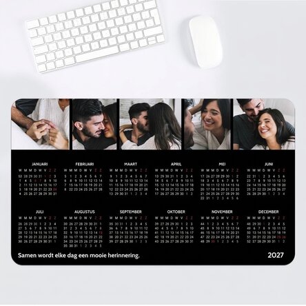 Gepersonaliseerde XXL-muismat met kalender, 5 foto’s en een boodschap