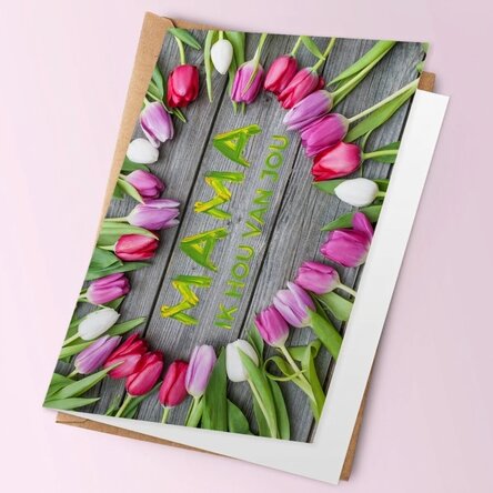 Gepersonaliseerde wenskaart met lentebloemen – tulpen