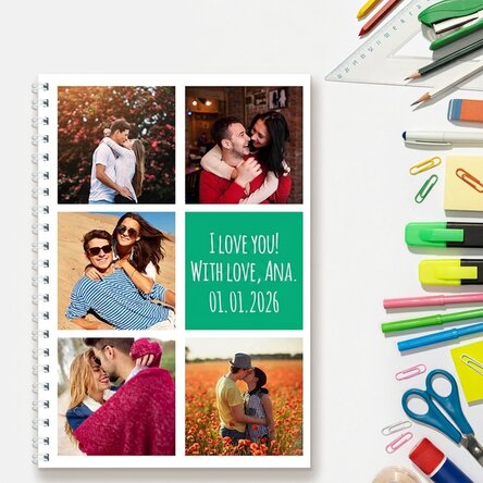 Personalised notebook with 5 photos and text