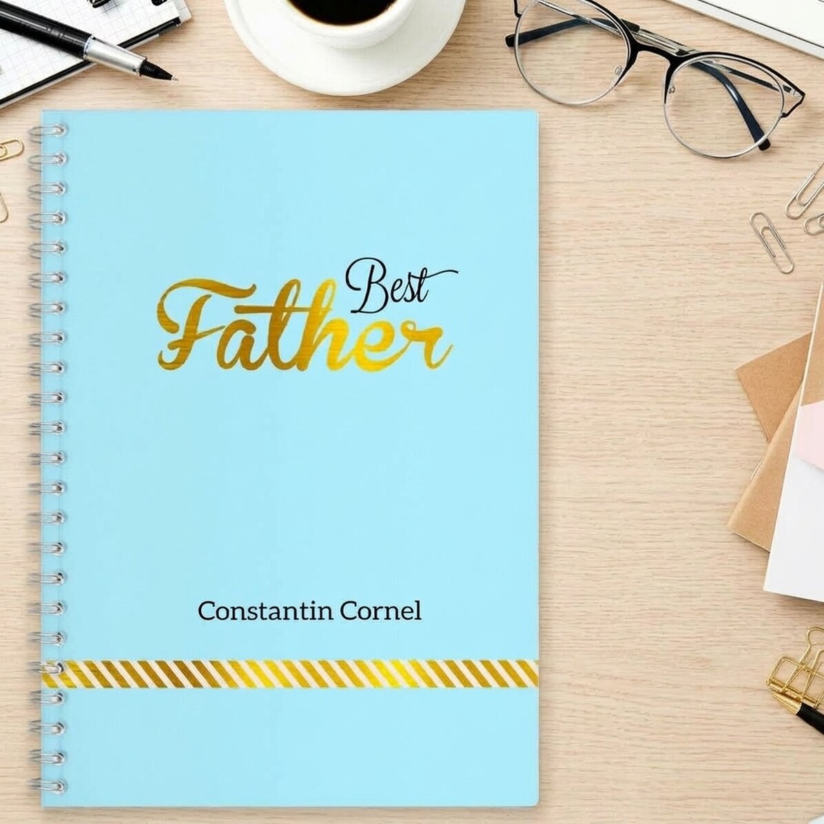 Gepersonaliseerd notitieboekje - Best Father, Blue
