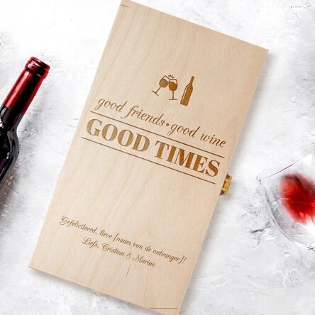 Gepersonaliseerde wijnkist voor twee flessen - Good Friends, Good Wine, Good Times