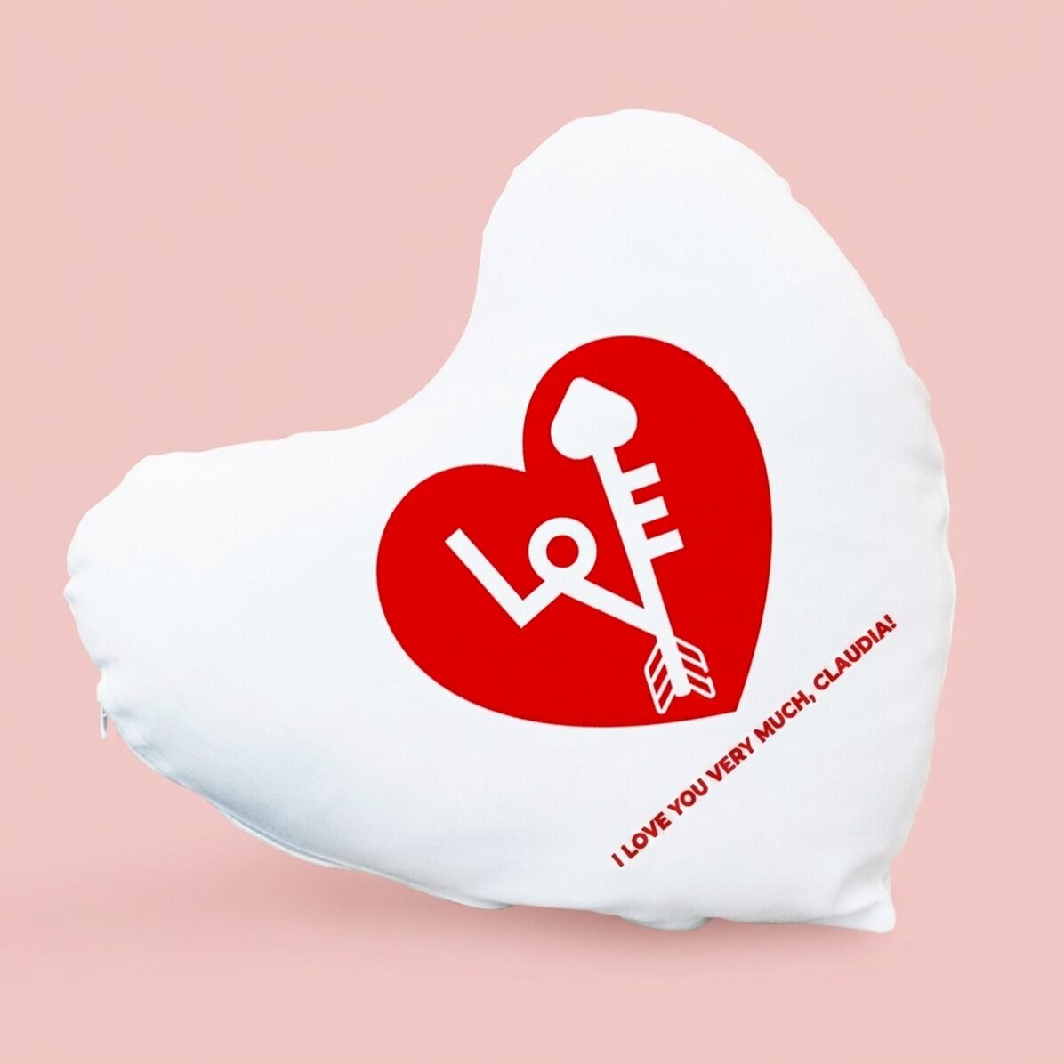 Gepersonaliseerd kussen in de vorm van een hart - #love