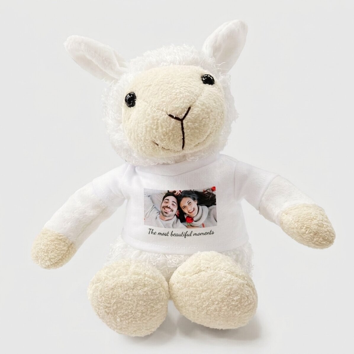 Plus een gepersonaliseerd schaap met een foto en tekst