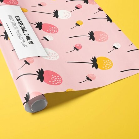 Gepersonaliseerd cadeaupapier met tekst - Roze herfst