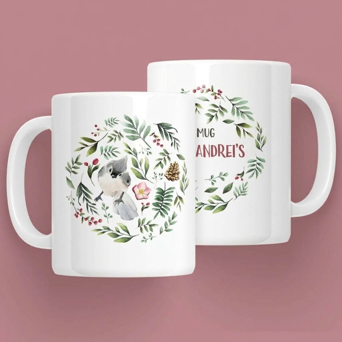 Gepersonaliseerde mok met vogel voor haar – kerstmodel
