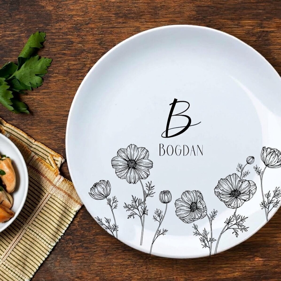 Gepersonaliseerd bord met initiaal en tekst - Flowers