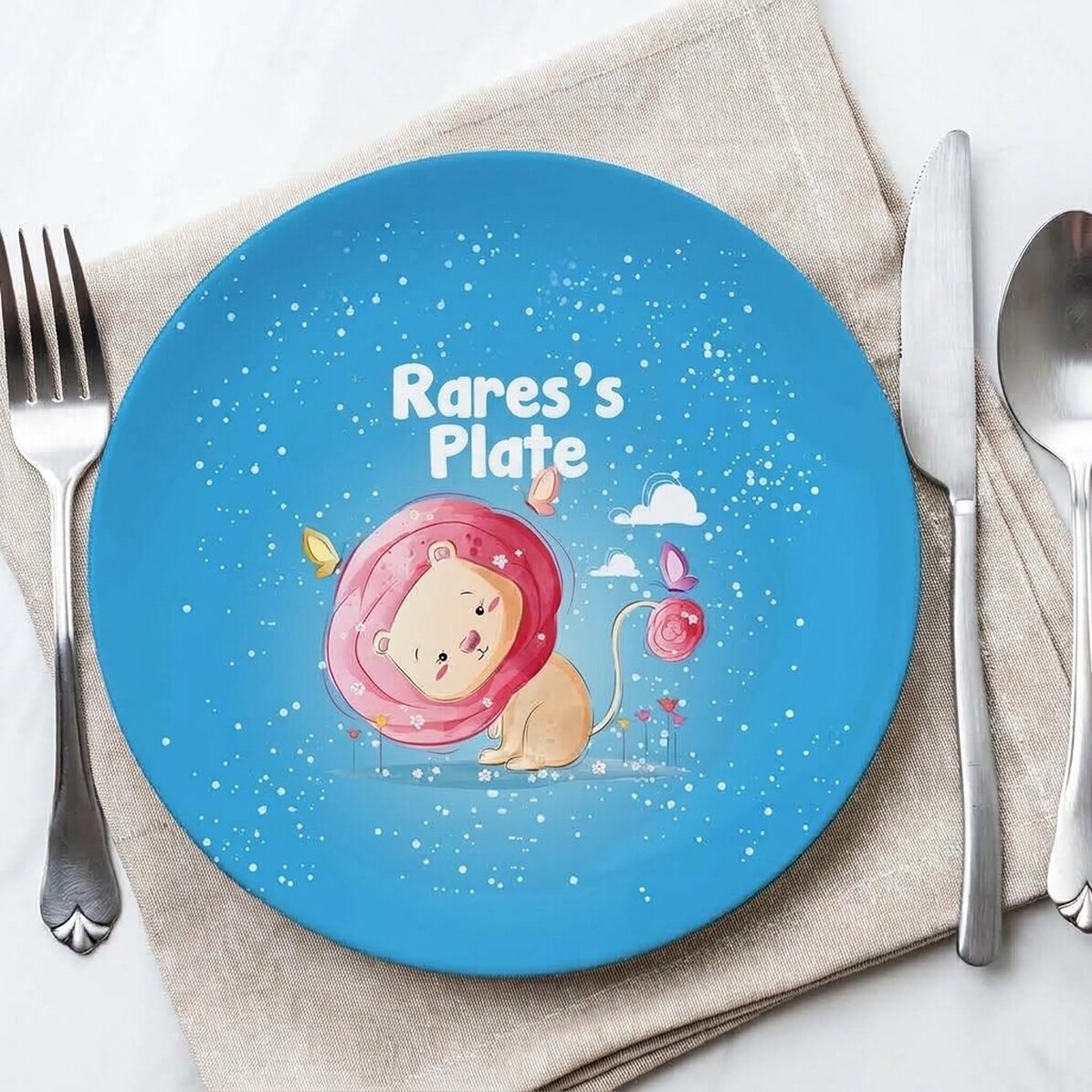 Gepersonaliseerd blauw bord met tekst