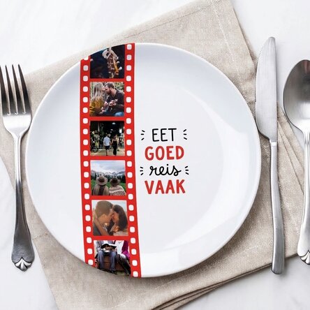Gepersonaliseerd bord met 6 foto's - Eat well, travel often