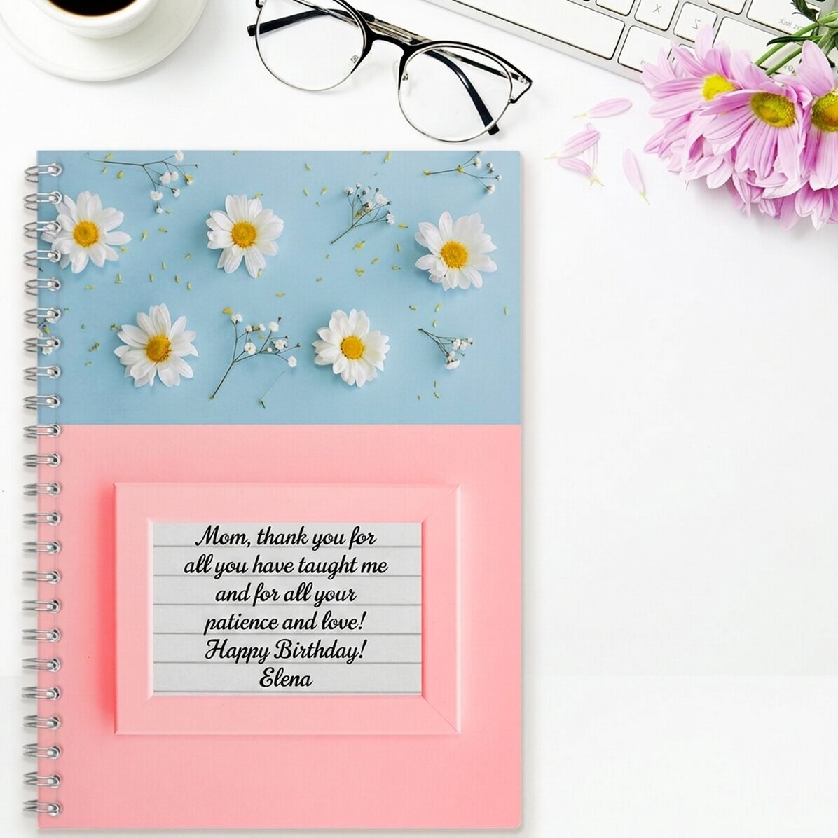 Gepersonaliseerde notitieboekjes met tekst - Daisies