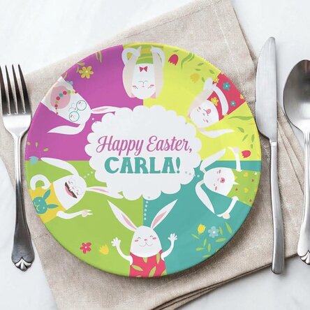Personalised plate with text - Easter Bunnies