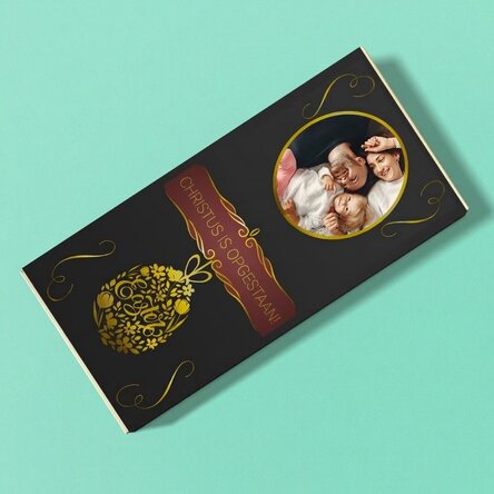 Chocolade met persoonlijke tekst en foto voor Pasen