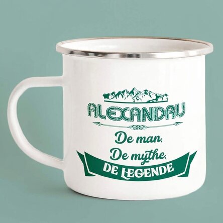 Met naam gepersonaliseerde geëmailleerde metalen mok - The Legend