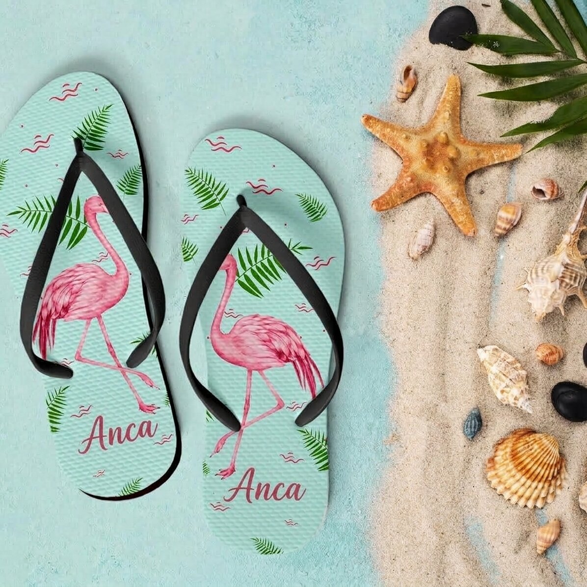 Gepersonaliseerde slippers voor kinderen met tekst - Flamingo