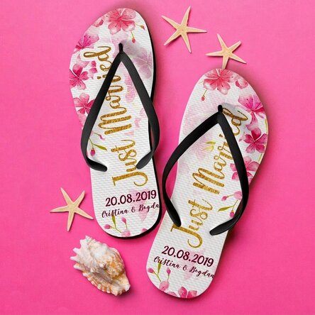 Gepersonaliseerde teenslippers met tekst - Just Married