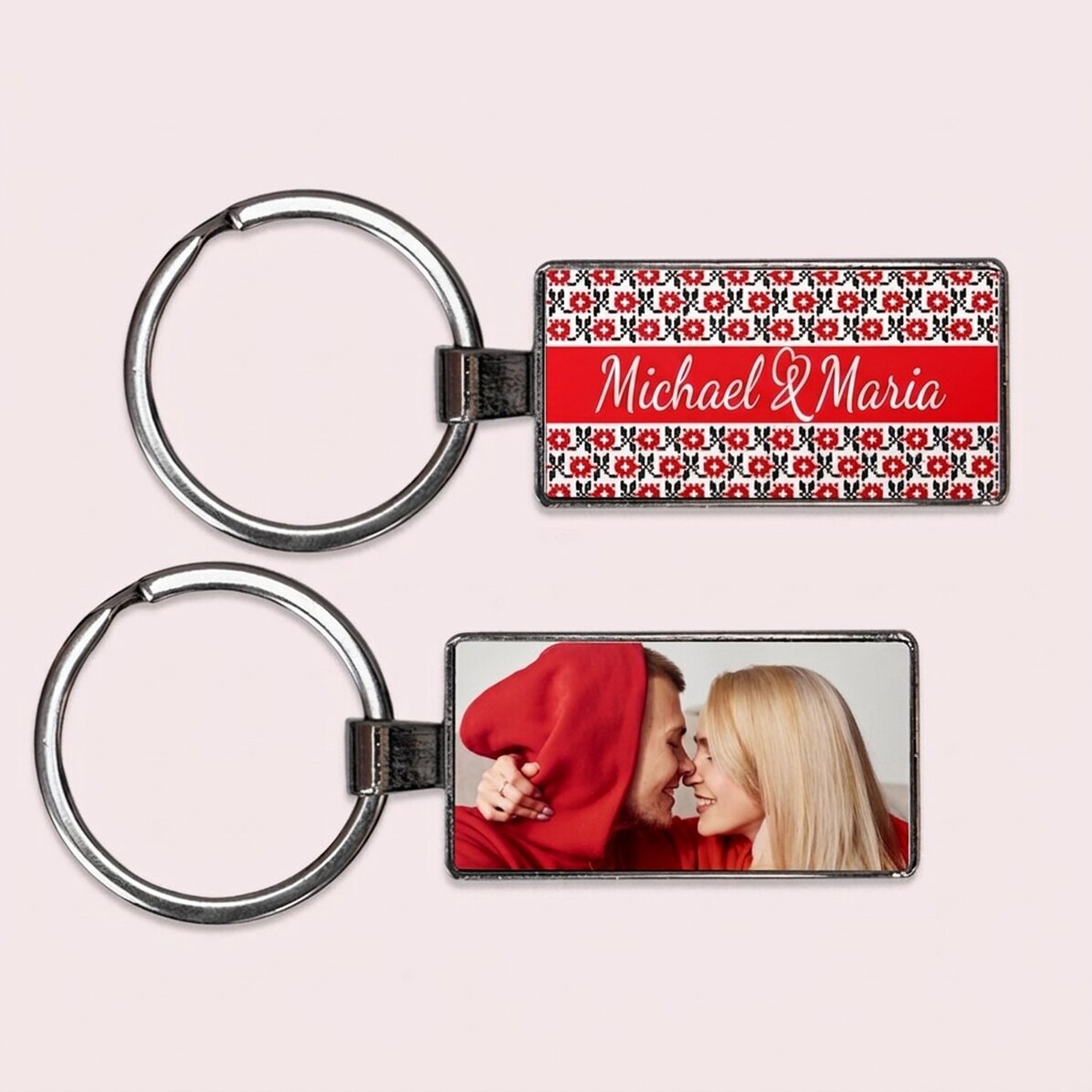 Gepersonaliseerde sleutelhanger met een foto en tekst – traditioneel model