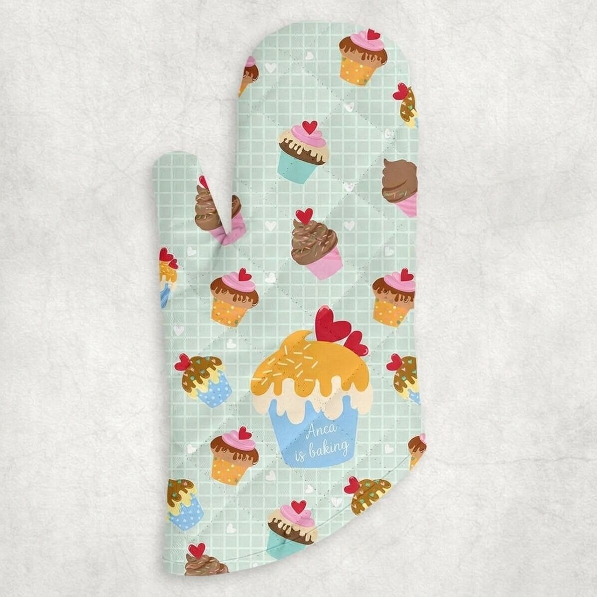 Op maat gemaakte keukenhandschoen met tekst - Cupcake