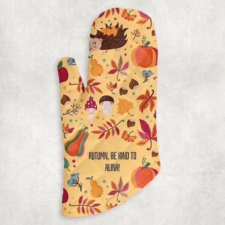 Op maat gemaakte keukenhandschoen met tekst - Fijne herfst