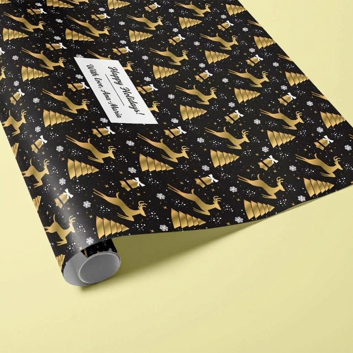 Gepersonaliseerd cadeaupapier met tekst in een kader – kerstmotief