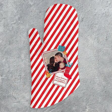 Personalised oven glove with photo and text - Candy Cane