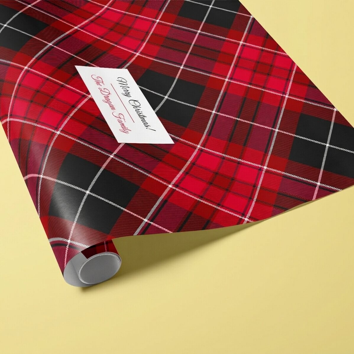 Gepersonaliseerd cadeaupapier met tekst in een kader - Tartan