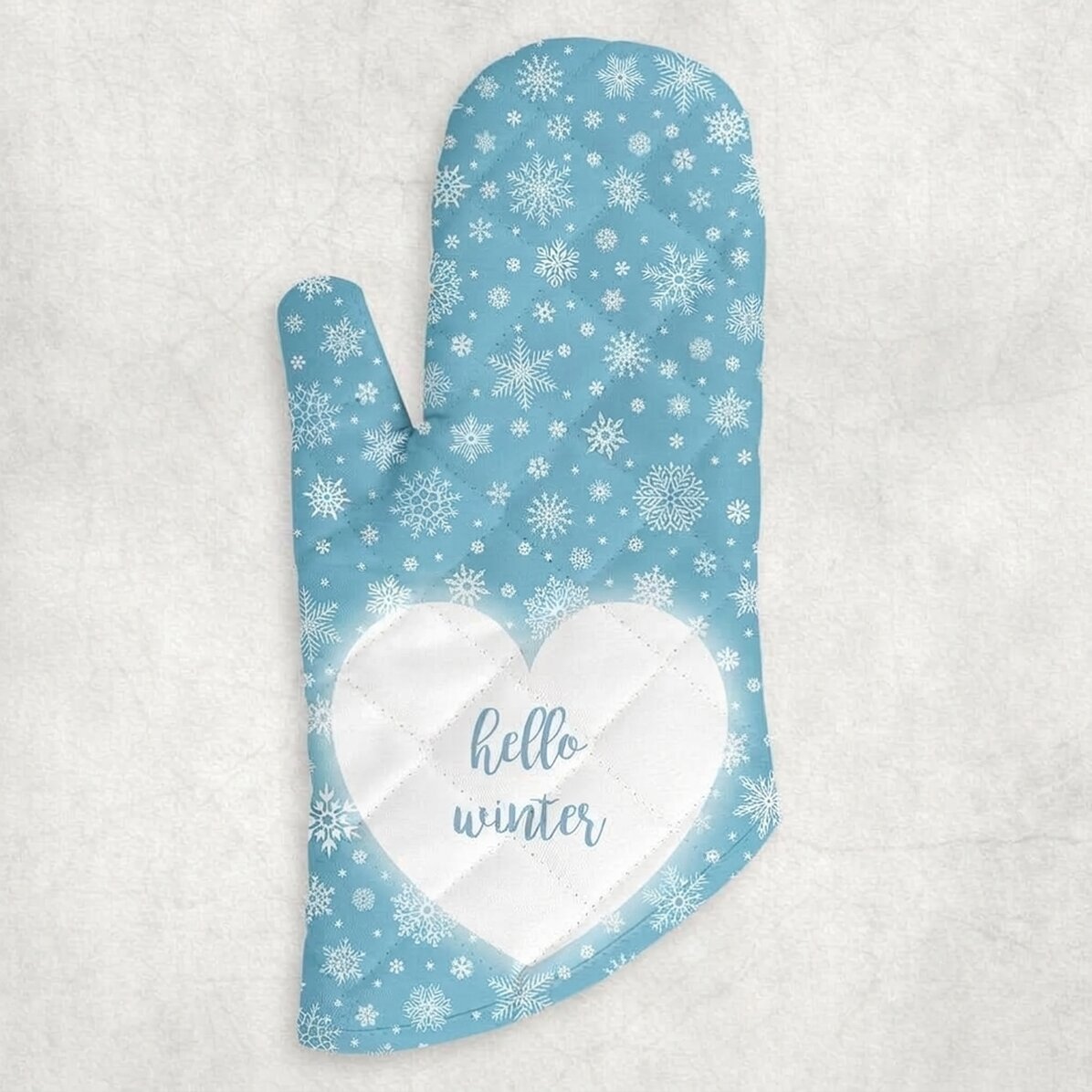 Op maat gemaakte keukenhandschoen met tekst - Hello Winter