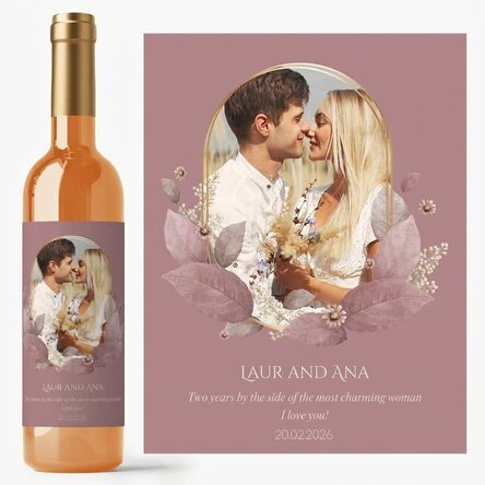 Personalised wine with text and photo - Floral