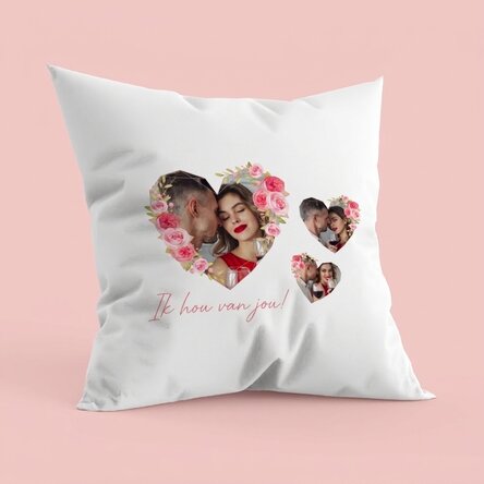 Gepersonaliseerd kussen met tekst en 3 foto's