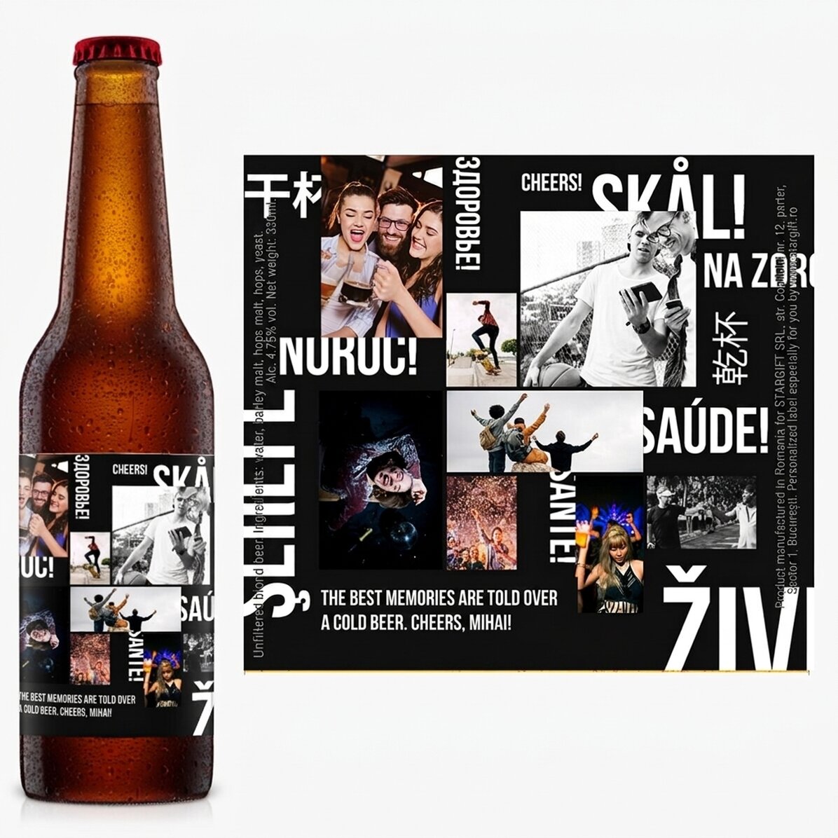 Bier met eigen tekst en 8 foto