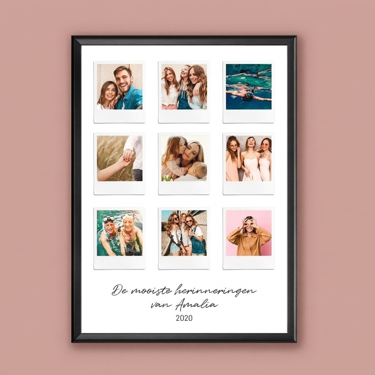 Gepersonaliseerd schilderij met tekst en 9 foto’s in Polaroid-stijl – De mooiste momenten