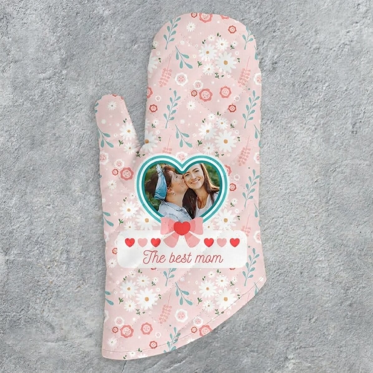 Gepersonaliseerde keukenhandschoen met foto en tekst - De beste mama