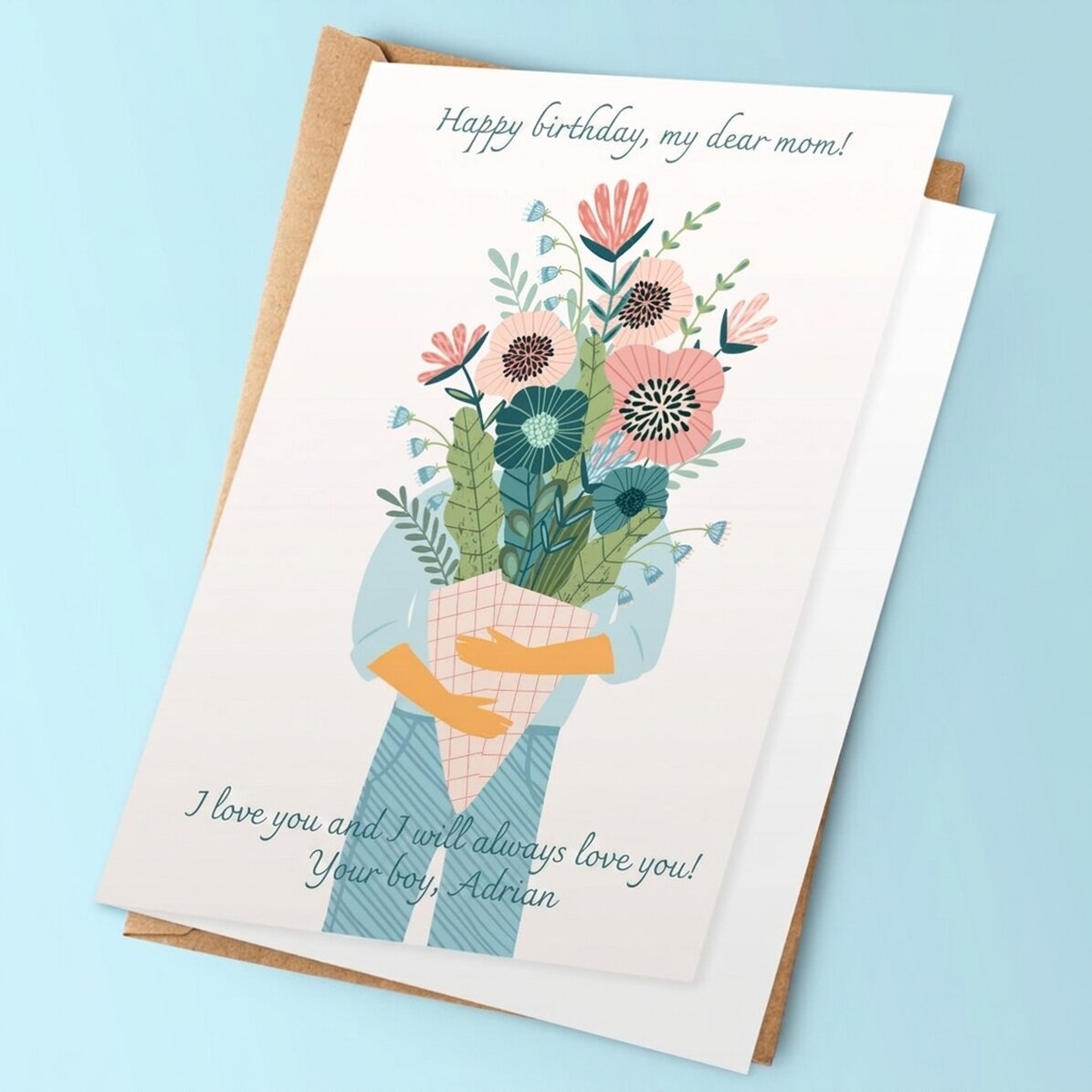 Gepersonaliseerde wenskaart met tekst - Een boeket vol liefde!