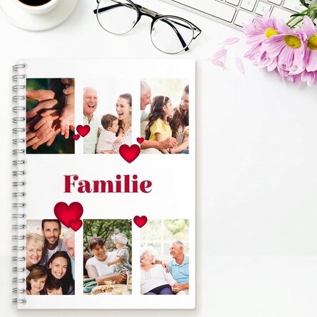 Gepersonaliseerd notitieboekje met 6 foto's en tekst - Family
