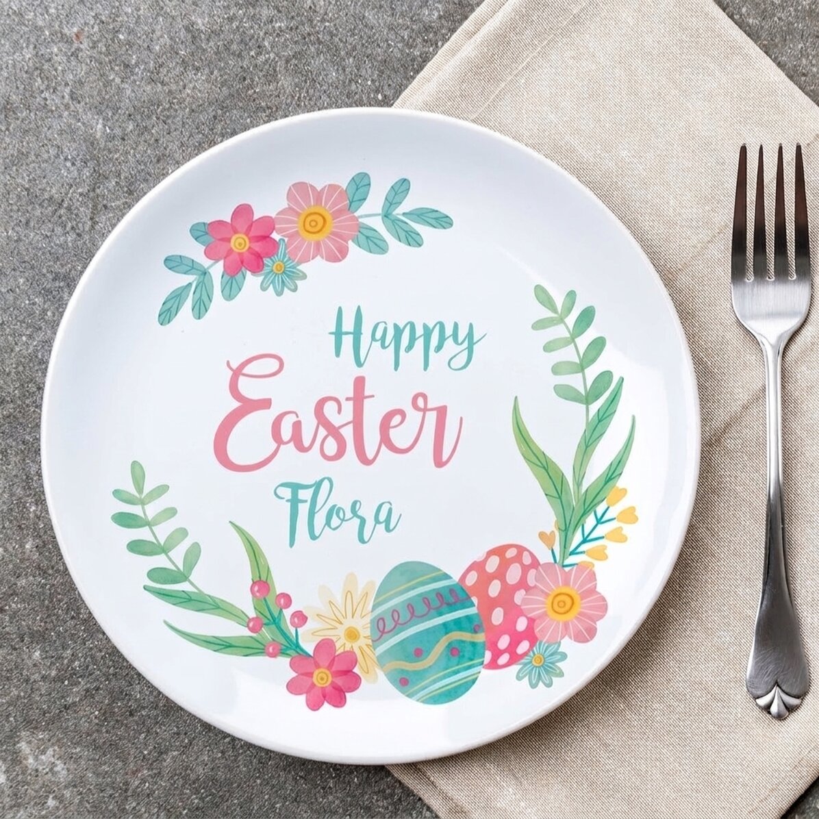 Gepersonaliseerd bord met tekst - Happy Easter!