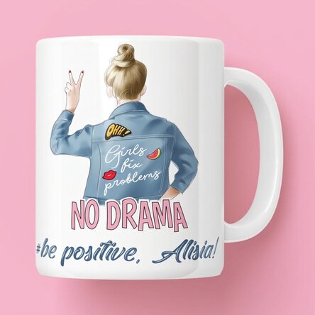 Gepersonaliseerde mok met tekst - No drama